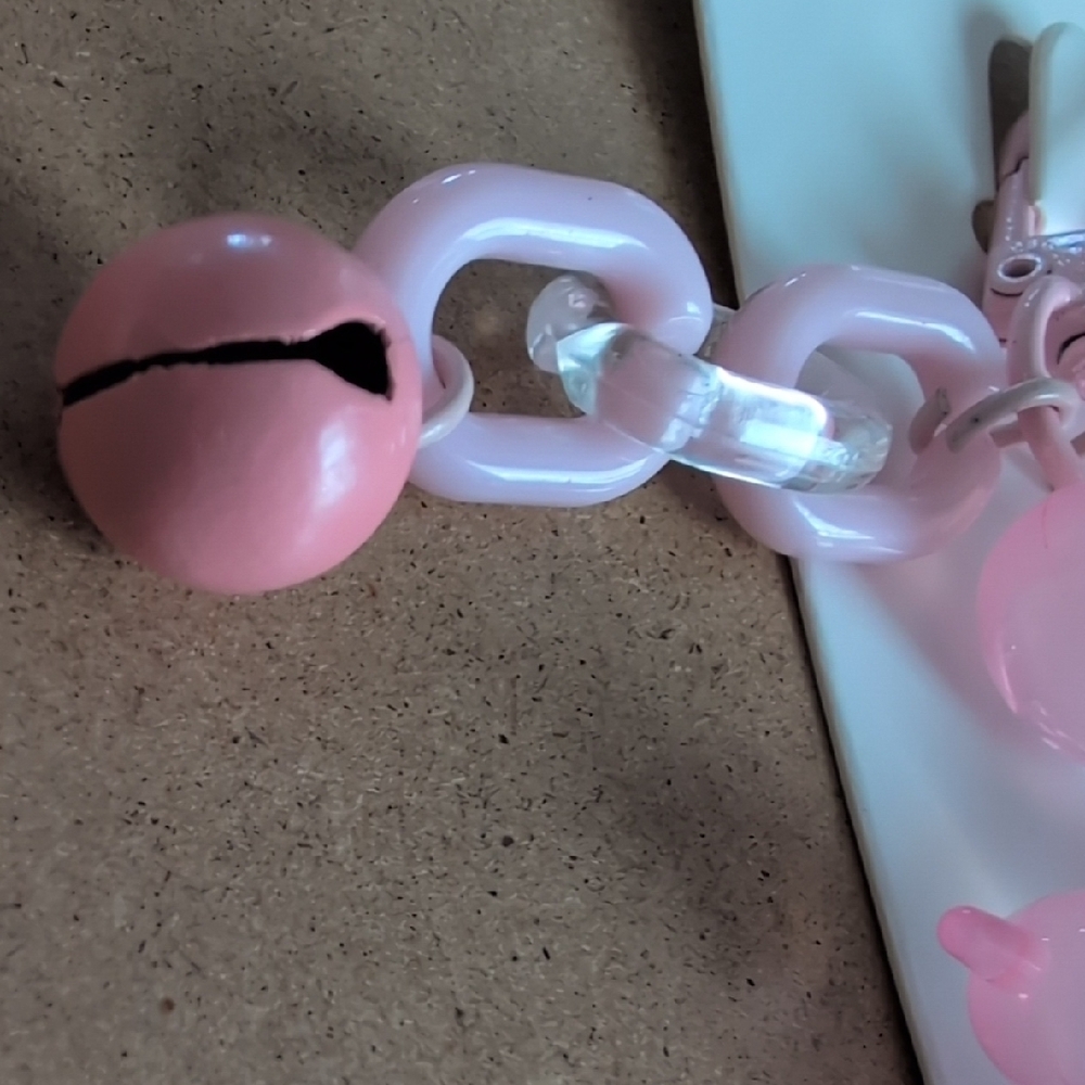 Glossy Pink Balloon Dog Keychain with Bell & Flower Link - Picture 3 of 6